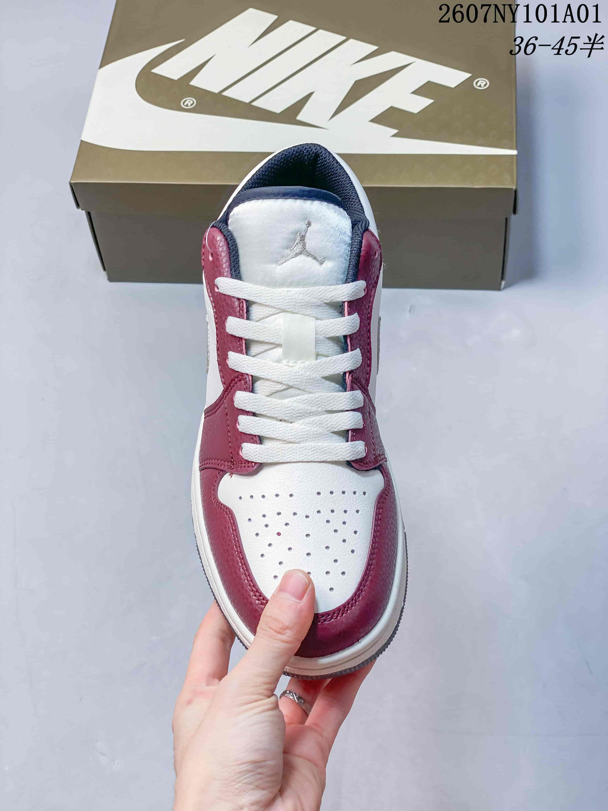 Air Jordan 1 Low White and Burgundy Sneakers 2607NY101A01