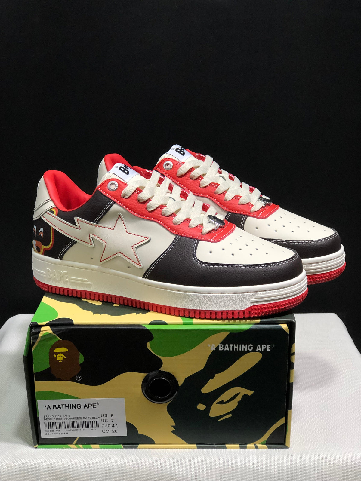 BAPE STA Low-Top Sneakers White Black Red