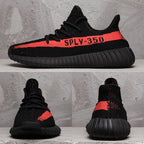 Yeezy 350 V2 Black and Red Knit Sneakers