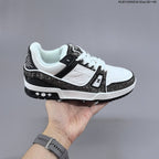 Louis Vuitton Trainer Sneakers in White and Black with Embellished Trim