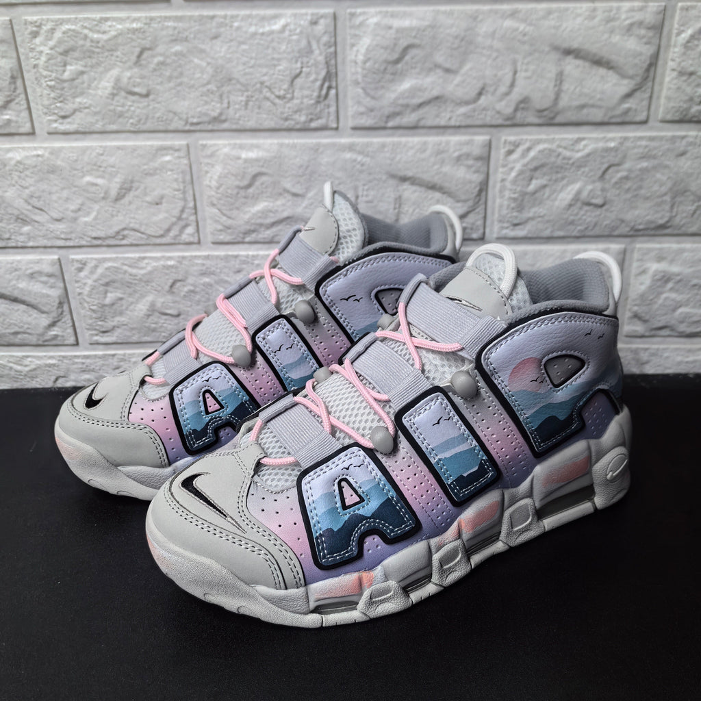 Nike Air More Uptempo Sunset Sneakers in Lavender and Blue