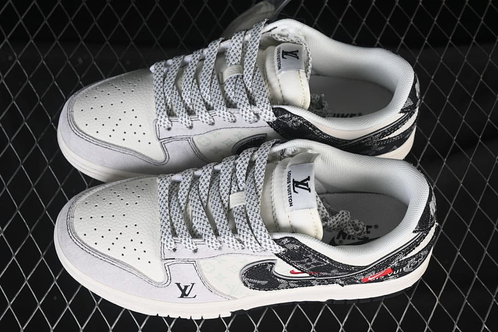 Nike SB Dunk Low Louis Vuitton-Style Black and White Sneaker