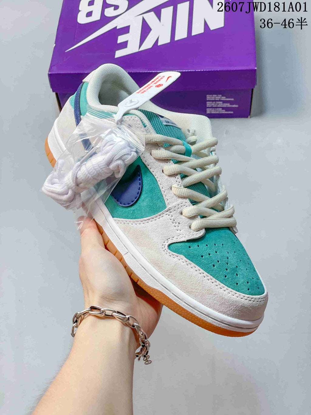 Nike SB Dunk Low Pro Sneakers in Teal and White
