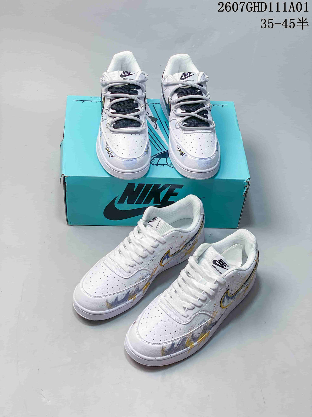Nike Court Vision Low DIY Custom White Sneakers
