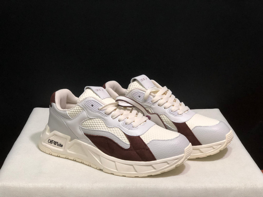 OFF-WHITE Low-Top Leather Sneakers White and Brown