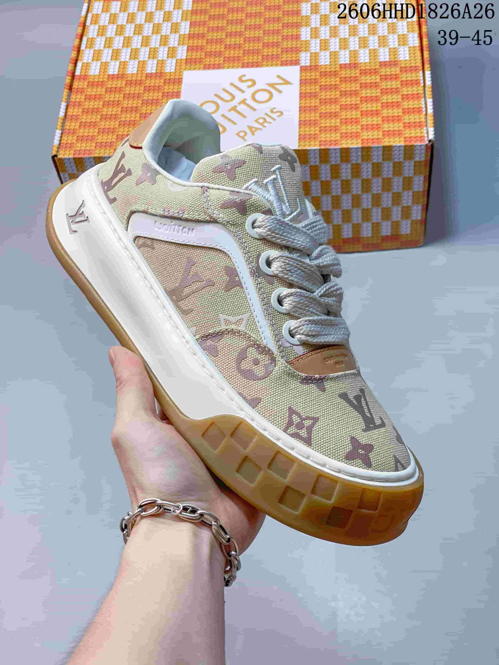 Louis Vuitton Tilted Monogram Low-Top Sneakers, Beige
