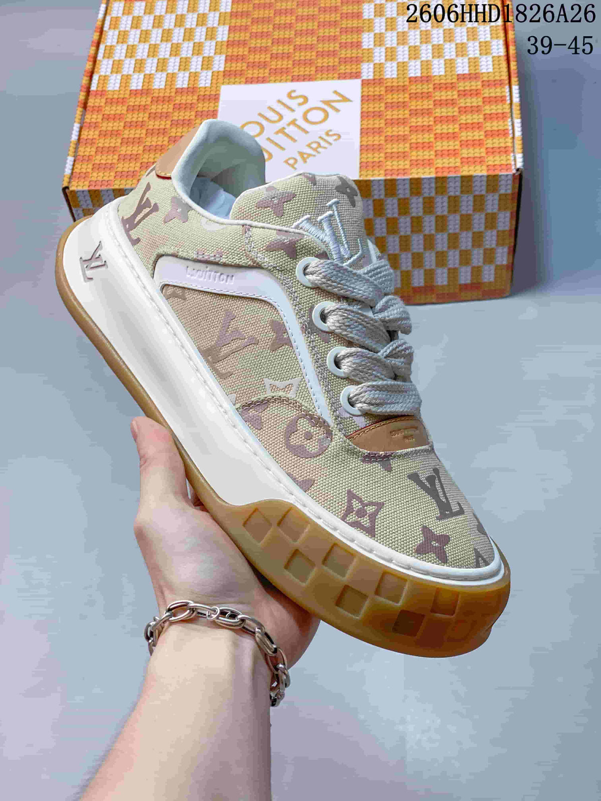 Louis Vuitton Tilted Monogram Low-Top Sneakers, Beige