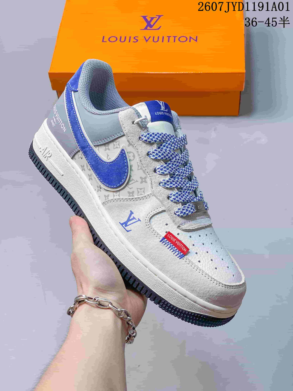 Nike Air Force 1 ’07 Low Louis Vuitton Style Sneakers Blue Gray