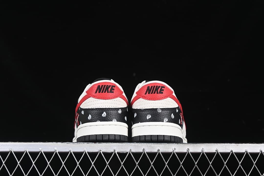Nike SB Dunk Low Sneakers Black White Red Paisley