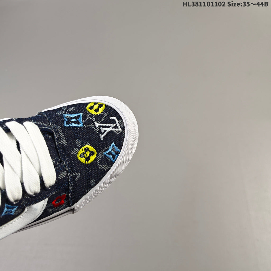Vans Knu Skool Low-Top Sneakers in Navy Monogram Denim