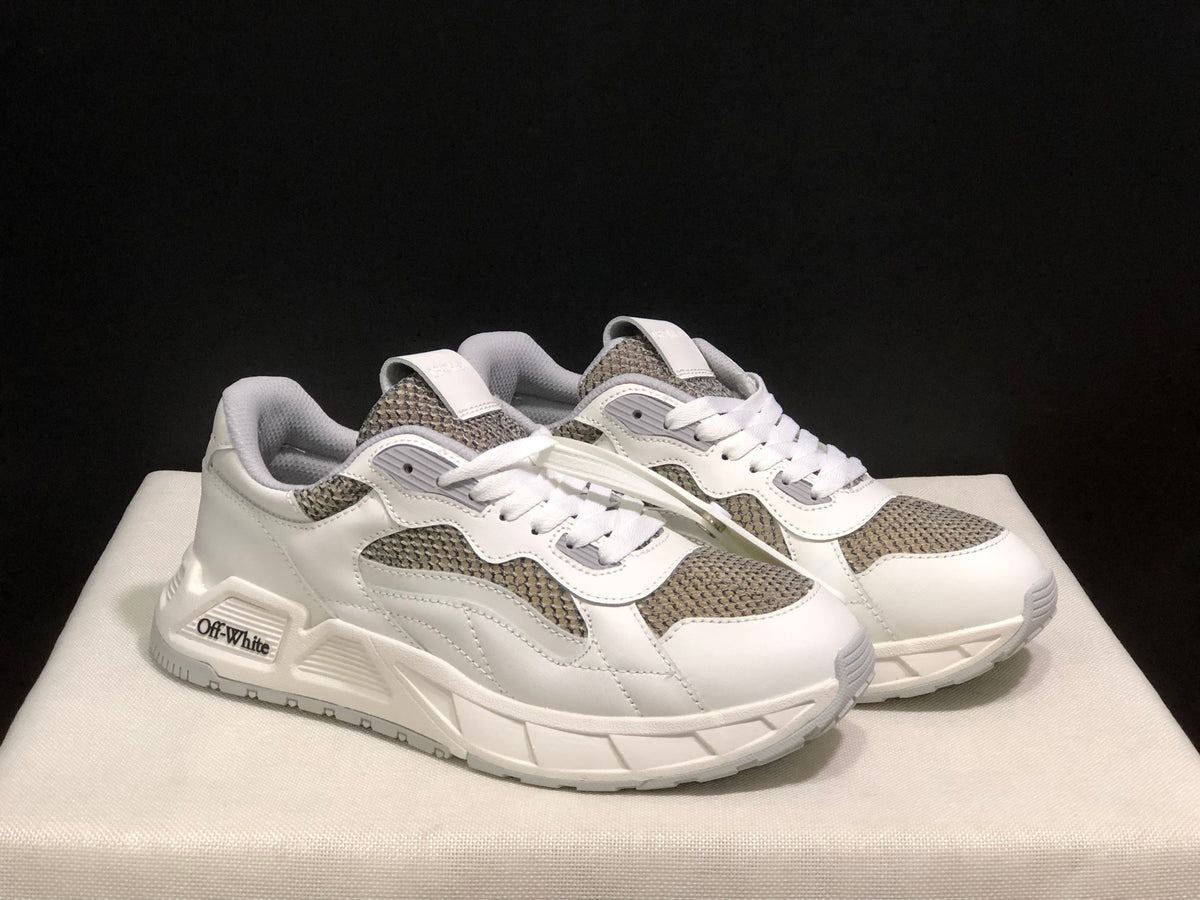 Off-White White and Grey Leather Low-Top Sneakers