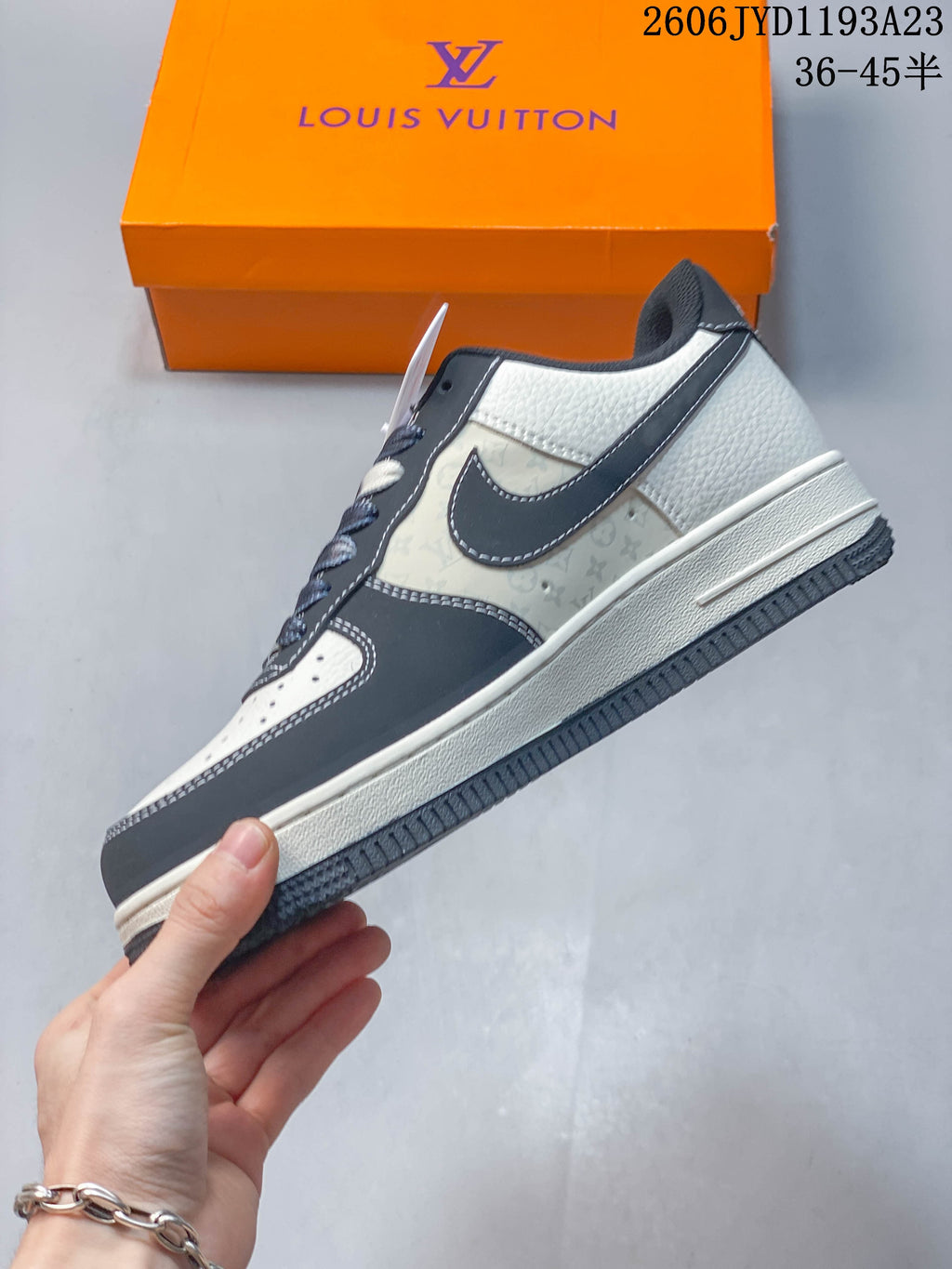 Nike Air Force 1 Low Custom Sneakers, Cream and Charcoal