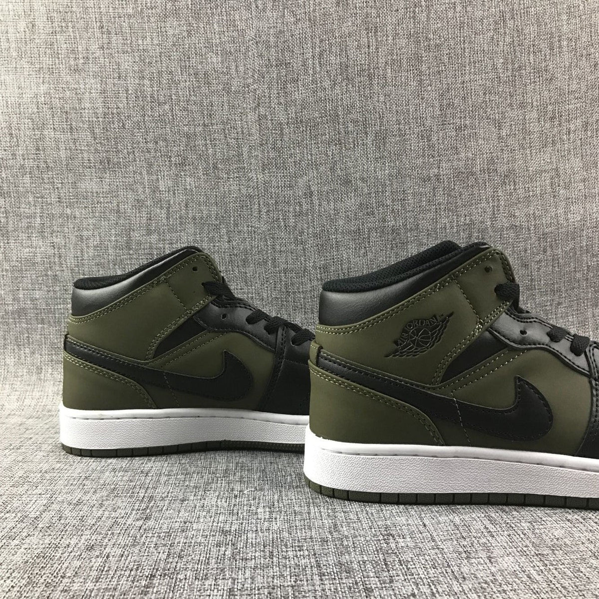 Jordan 1 Mid Sneakers in Black and Olive Green