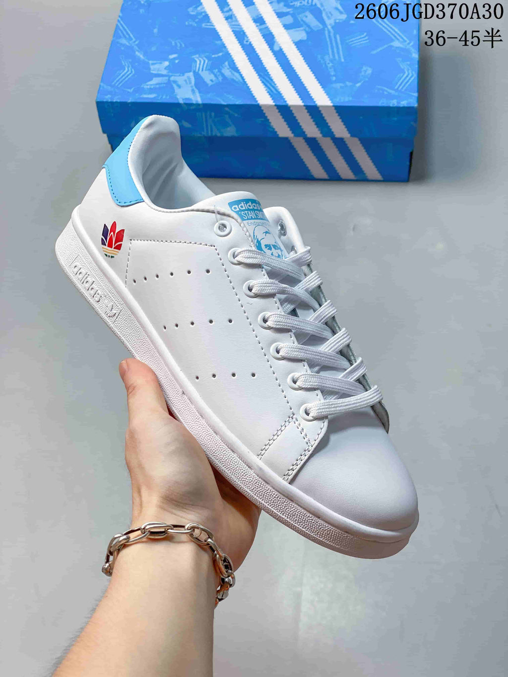 Adidas Stan Smith White and Blue Low-Top Sneakers