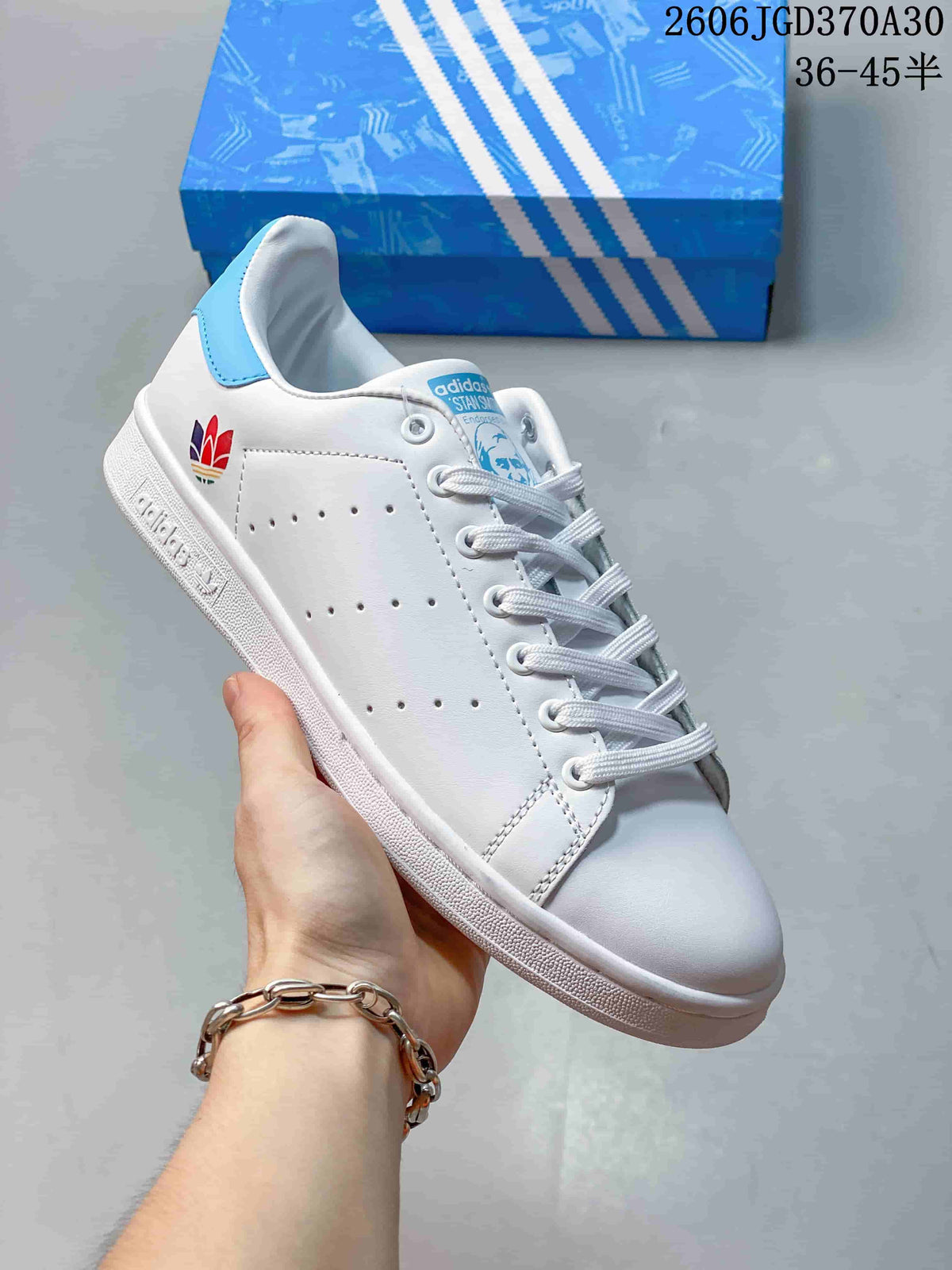 Adidas Stan Smith White and Blue Low-Top Sneakers
