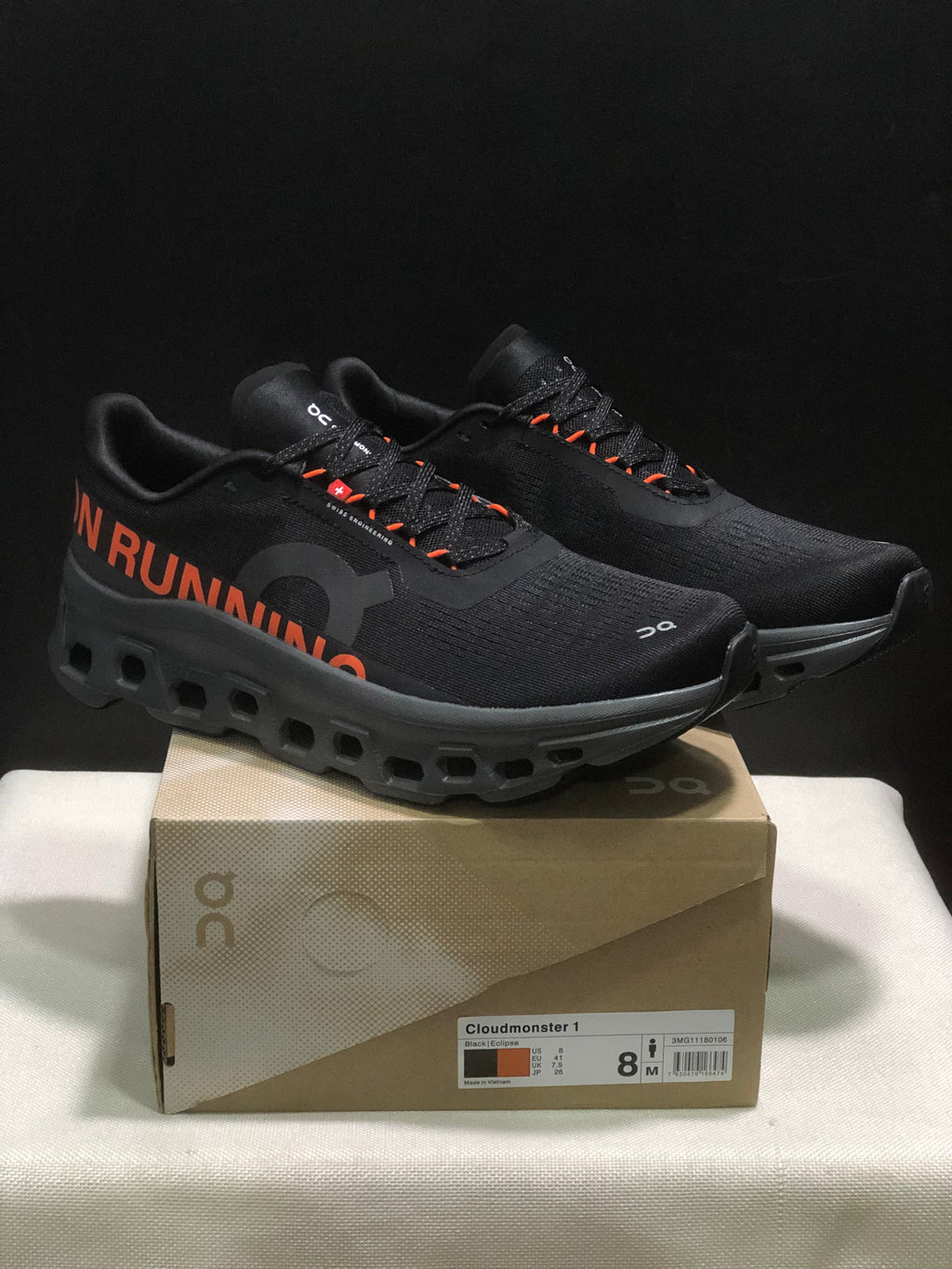 On Cloudmonster 1 Black Orange Running Sneakers