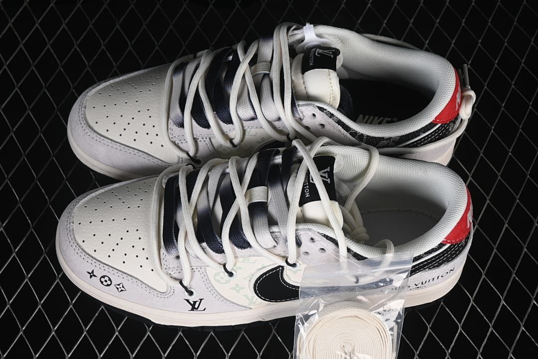 Nike SB Dunk Low Collaboration Sneakers, White and Black