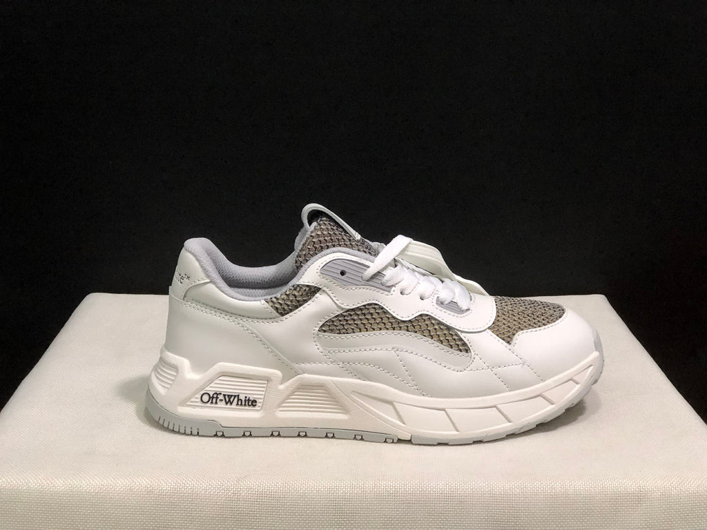 Off-White White and Grey Leather Low-Top Sneakers