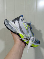 9074 Low-Top Sneakers in Silver, White and Neon Green