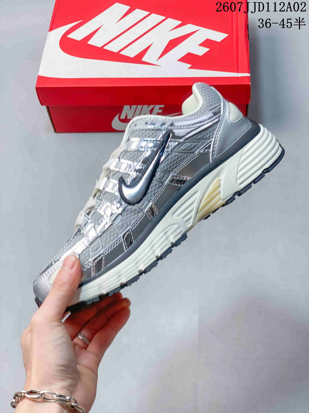 Nike P-6000 Silver Running-Style Sneakers