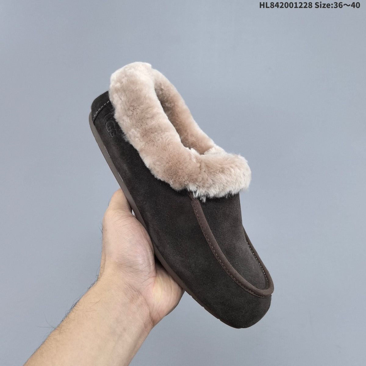 UGG Classic Mini Dipper Suede Slippers with Faux-Fur Trim