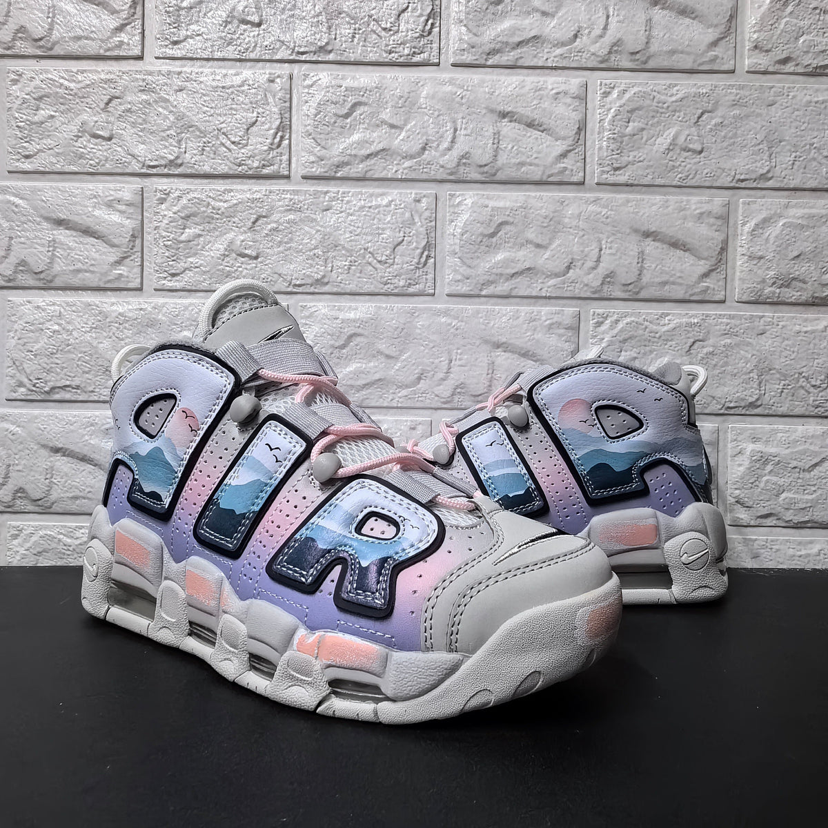 Nike Air More Uptempo Sunset Sneakers in Lavender and Blue
