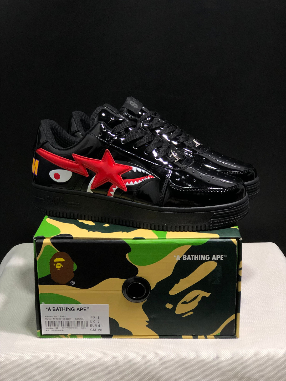 BAPE Bape Sta Low Sneakers Black Red Shark Design