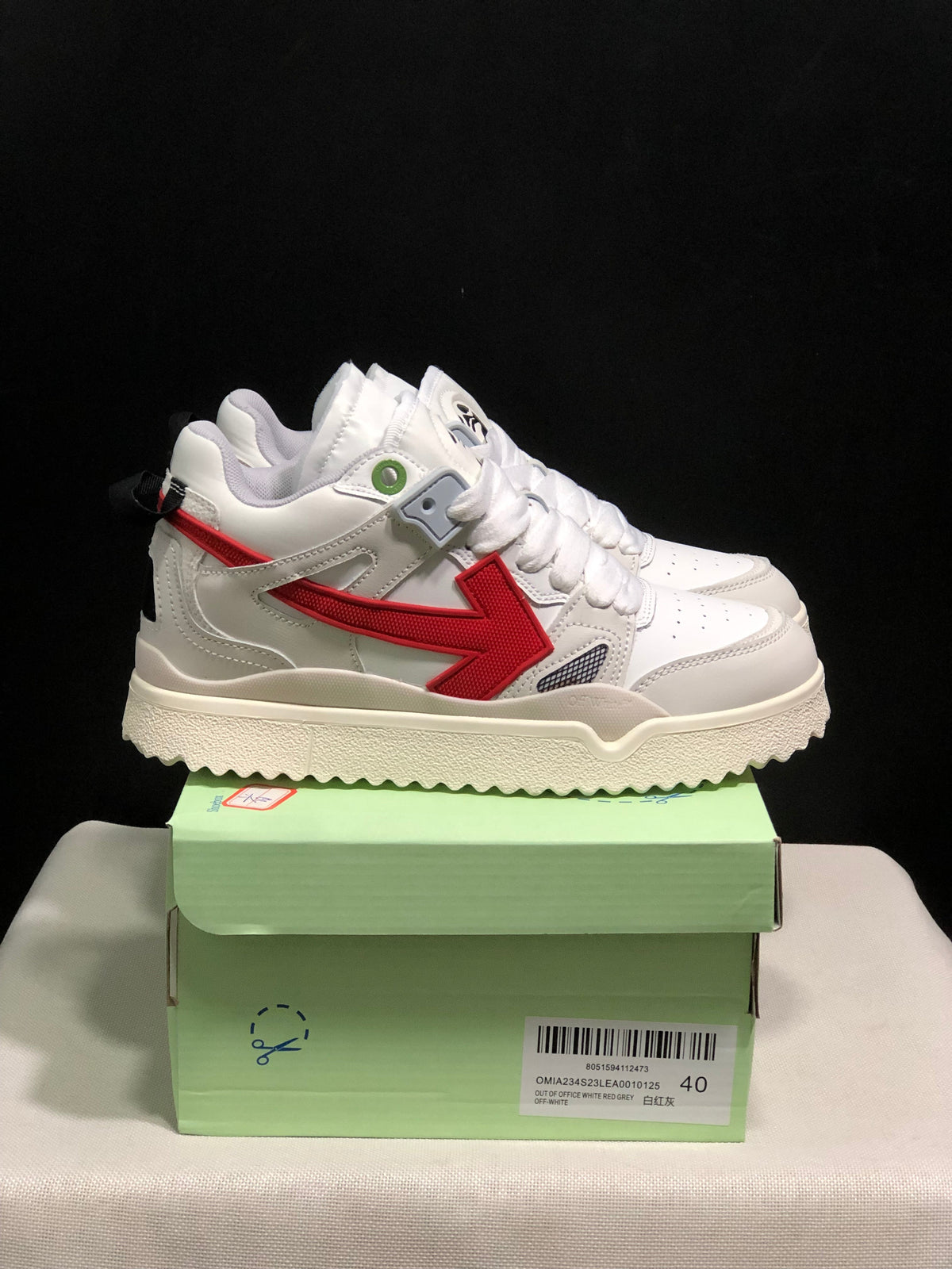 Off-White White and Red Low-Top Sneakers