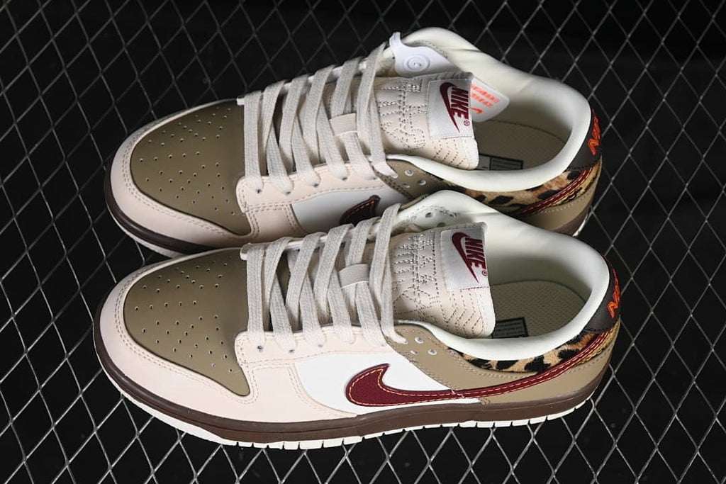 Nike Dunk Low Sneakers in Sail, Olive and Burgundy
