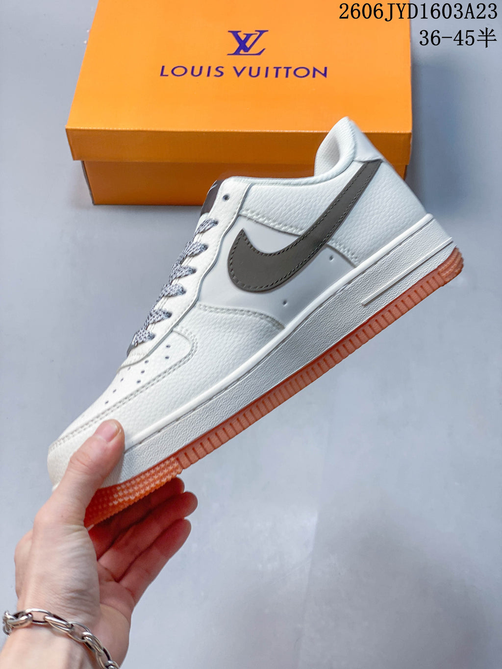 Nike Air Force 1 ’07 Low Off-White Style Sneakers, White and Gum