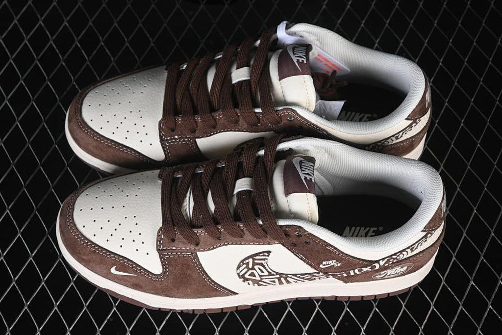 Nike SB Dunk Low White and Brown Patterned Sneakers