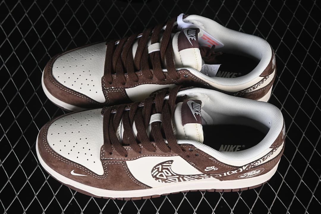 Nike SB Dunk Low White and Brown Patterned Sneakers