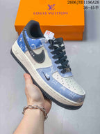 Nike Air Force 1 Low Louis Vuitton-Style Sneakers, Blue and White