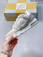 Louis Vuitton Trainer Low-Top Sneakers in White and Beige