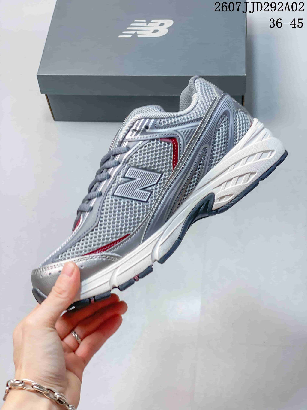 New Balance 509 Gray White Red Retro Sneakers 2607JJD292A02