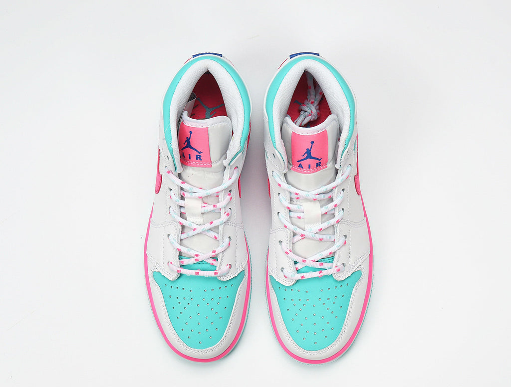 Jordan 1 Mid Sneakers White Pink Turquoise 555112-102