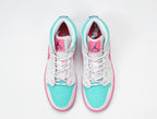 Jordan 1 Mid Sneakers White Pink Turquoise 555112-102