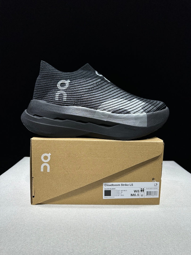 On Cloudboom Strike LS Black Silver Running Shoes