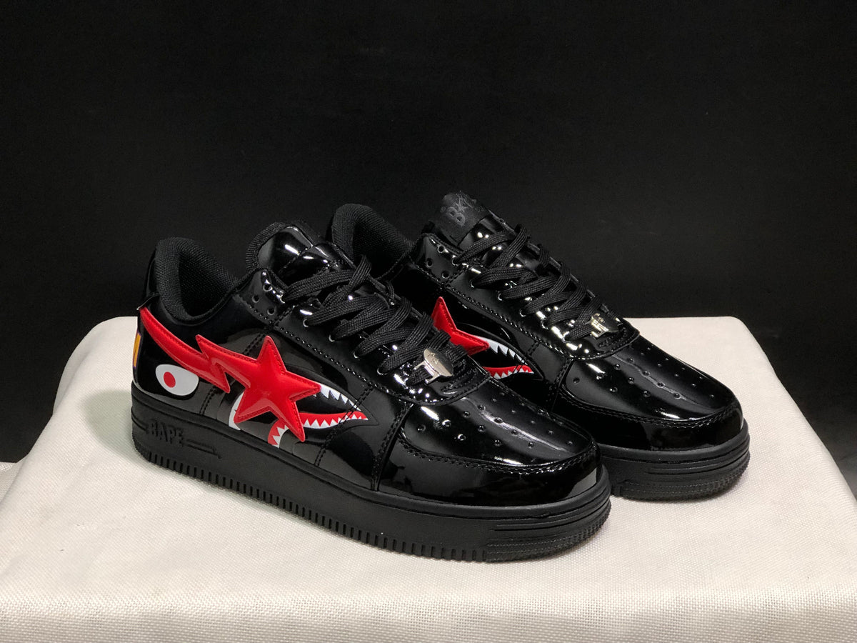 BAPE Bape Sta Low Sneakers Black Red Shark Design