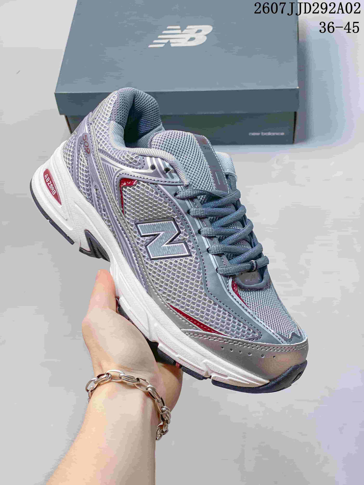 New Balance 509 Gray White Red Retro Sneakers 2607JJD292A02
