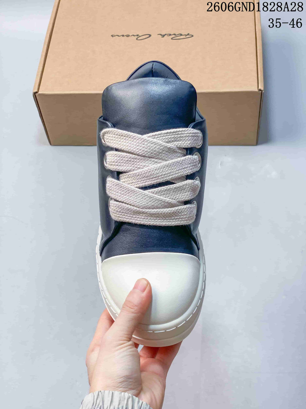 Rick Owens Low-Top Sneakers in Navy and White