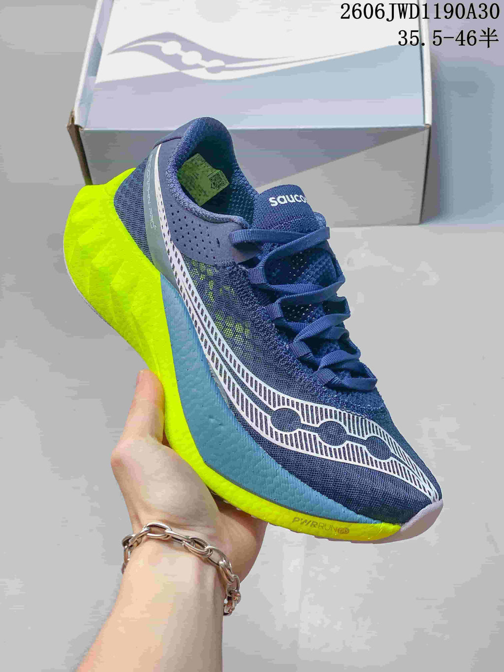 Saucony Endorphin Pro 4 Running Shoes, Navy and Neon