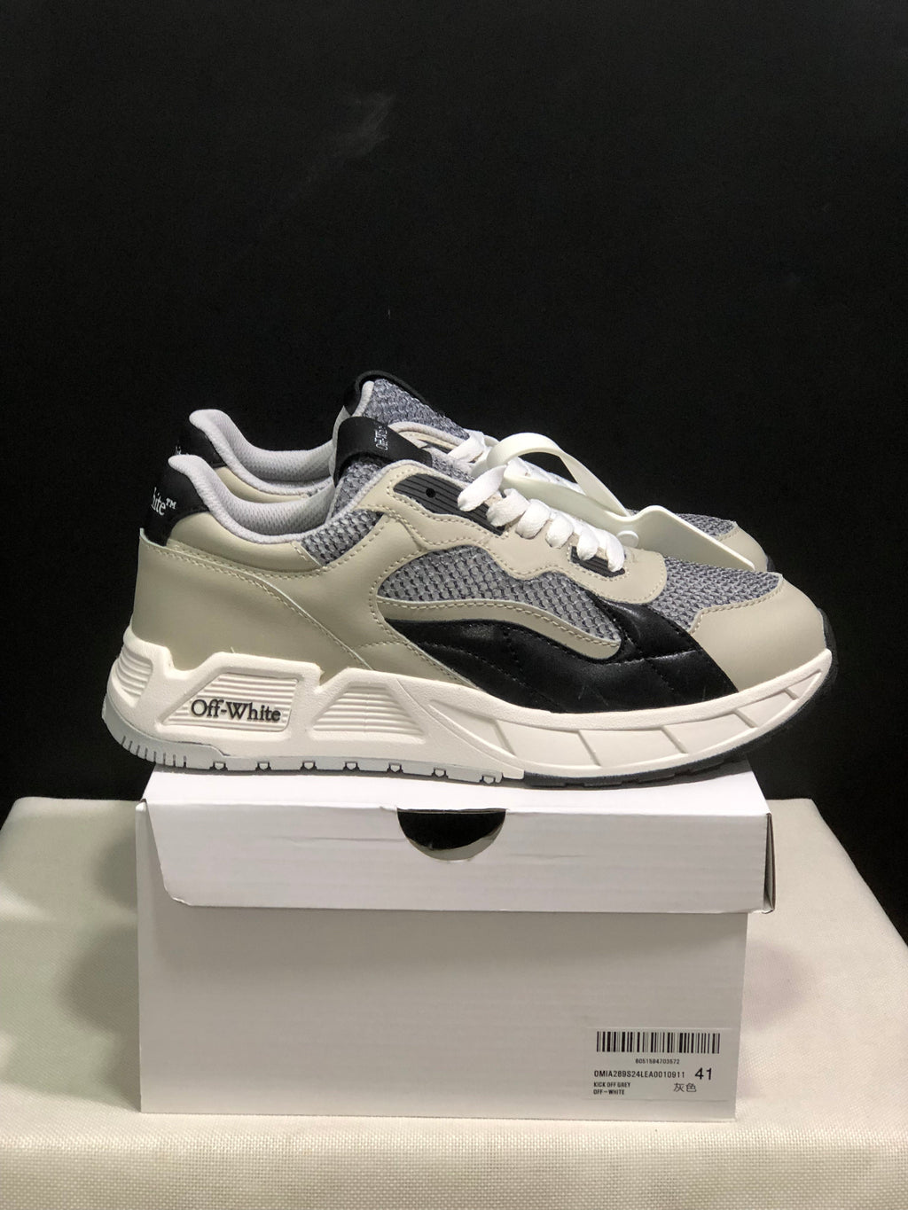 Off-White Low-Top Sneakers in Gray, Black and White