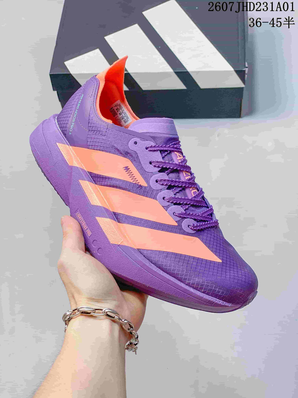 Adidas Adizero Adios Pro 4 Running Shoes, Purple and Coral