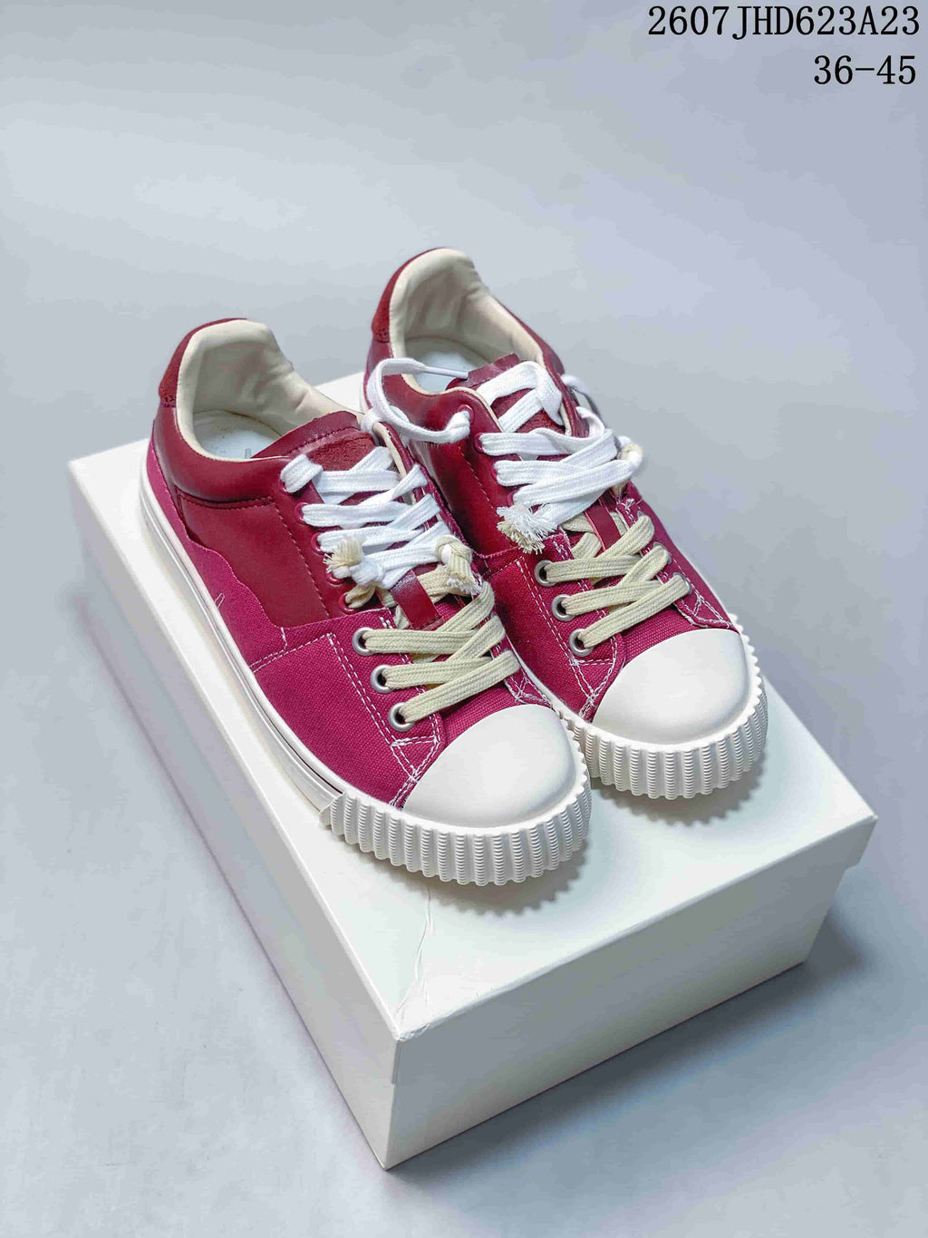 Maison Martin Margiela Burgundy Canvas and Leather Sneakers 2607JHD623A23