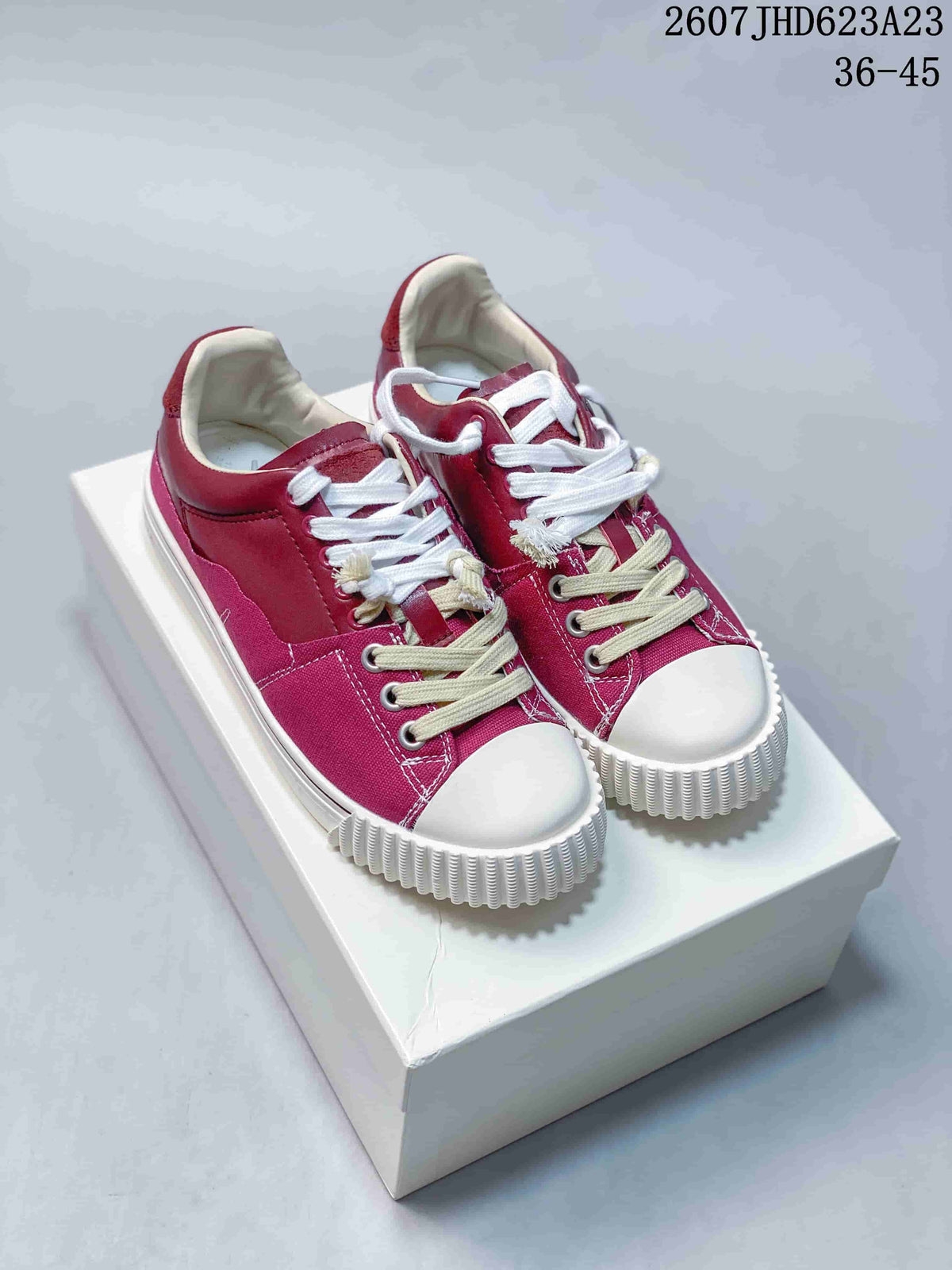 Maison Martin Margiela Burgundy Canvas and Leather Sneakers 2607JHD623A23