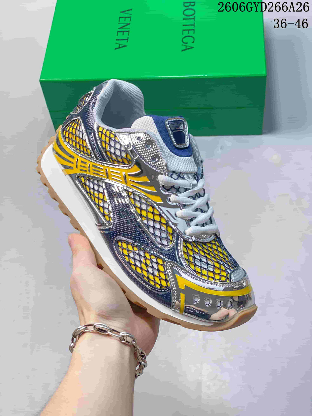 Bottega Veneta Orbit Low-Top Sneakers in Yellow and Denim Blue