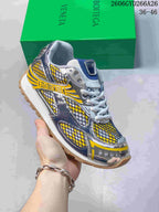 Bottega Veneta Orbit Low-Top Sneakers in Yellow and Denim Blue