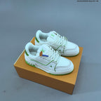 Louis Vuitton Trainer Low-Top Sneakers, White and Green/Blue