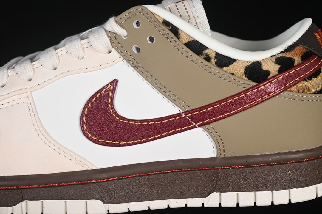 Nike Dunk Low Sneakers in Sail, Olive and Burgundy